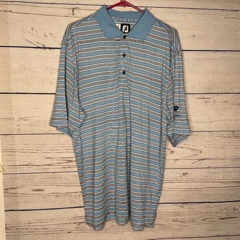 FootJoy Blue Striped Hand Logo Short Sleeve‎ Golf Polo Shirt Men Large Vietnam